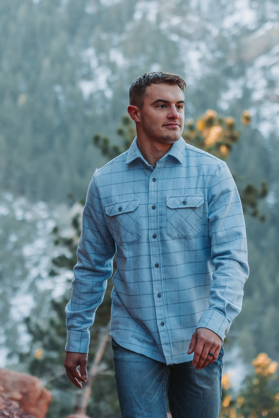 Heavywelght Flannel Shirt for Men by Muskox Flannels, Thick 100% Cotton Flannel Shirt in Light Blue