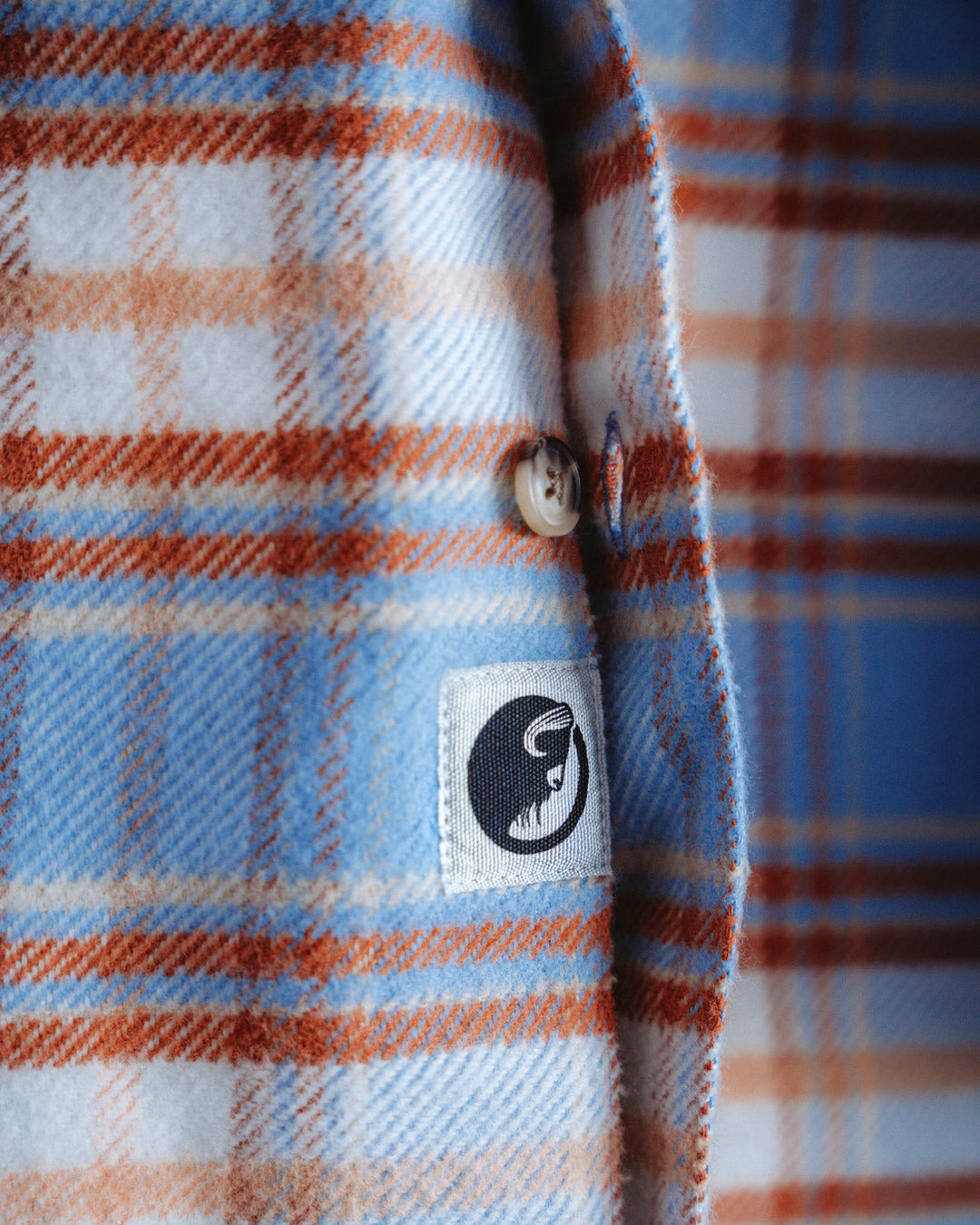 Relaxed Fitting Flannel Shirt for Men, 100% Heavyweight Cotton Shirt in Blue and Orange Plaid