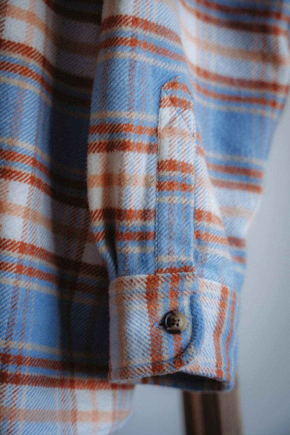 Relaxed Fitting Flannel Shirt for Men, 100% Heavyweight Cotton Shirt in Blue and Orange Plaid