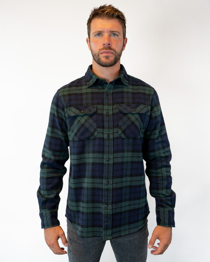 Field Grand Flannel in Blackwatch, Cotton Flannel For Men in Green and Navy