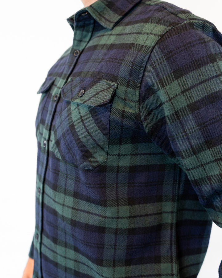 Field Grand Flannel in Blackwatch, Cotton Flannel For Men in Green and Navy