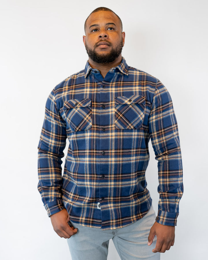 Relaxed Fitting Pecan Plaid Flannel for Men in 100% Cotton