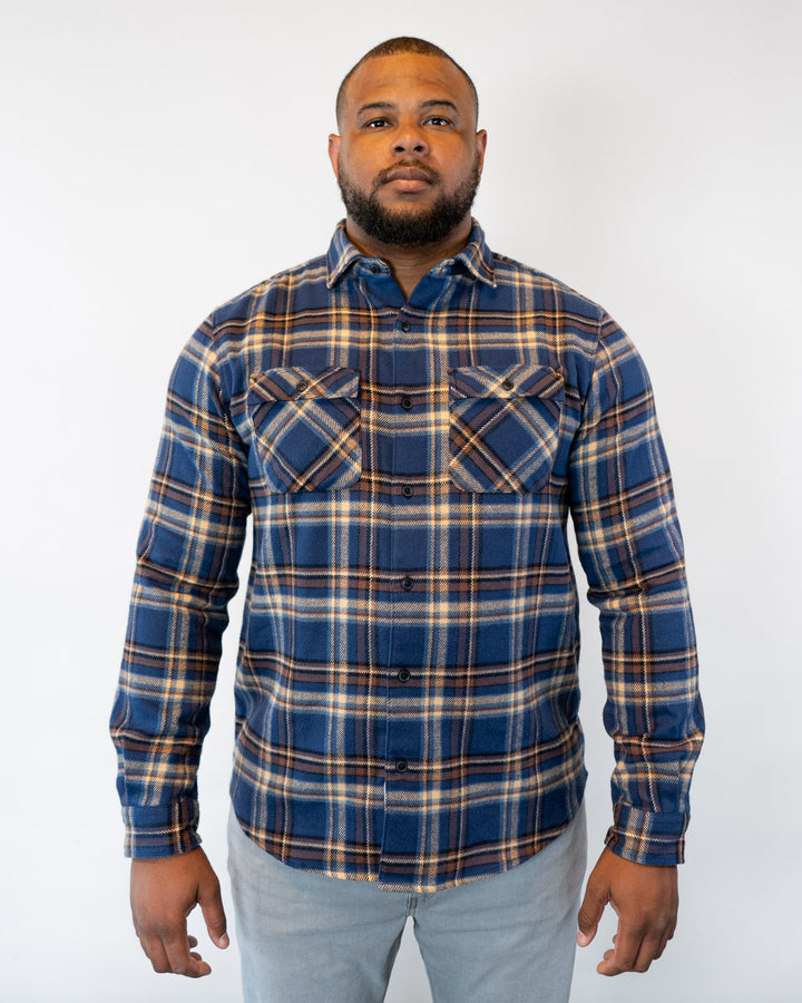 Relaxed Fitting Pecan Plaid Flannel for Men in 100% Cotton