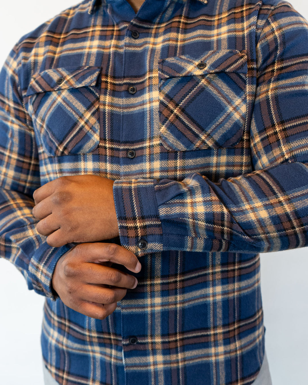 Relaxed Fitting Pecan Plaid Flannel for Men in 100% Cotton