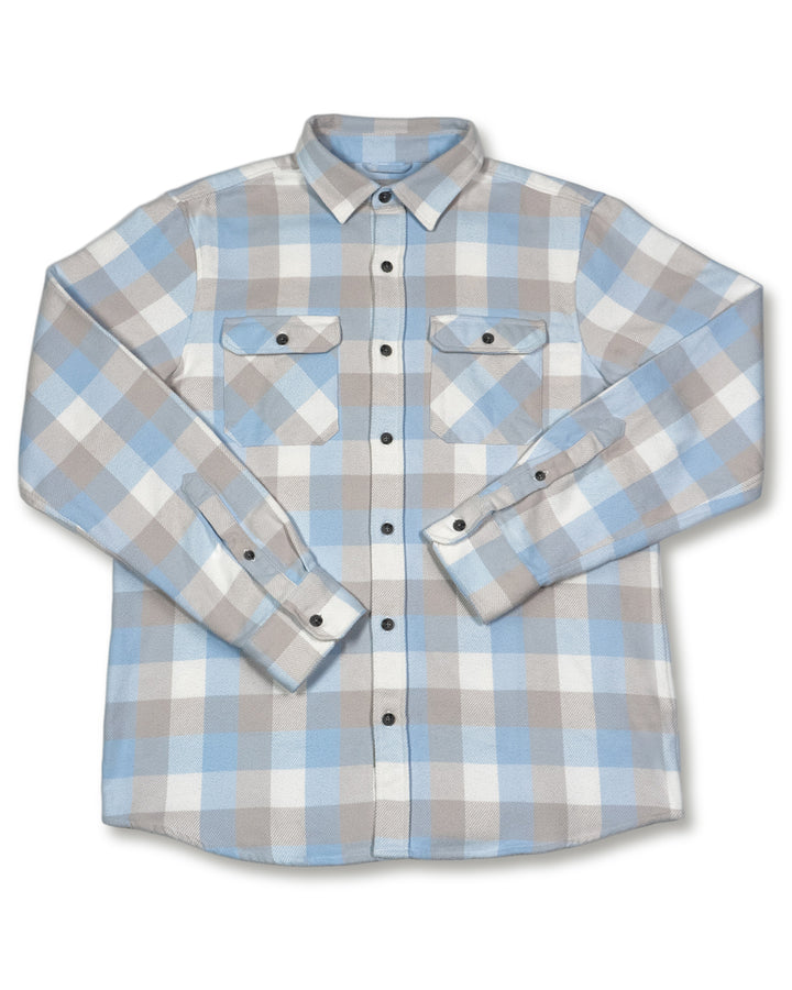 Field Grand Flannel in Blue Gingham Plaid, 100% Cotton Flannel for Men