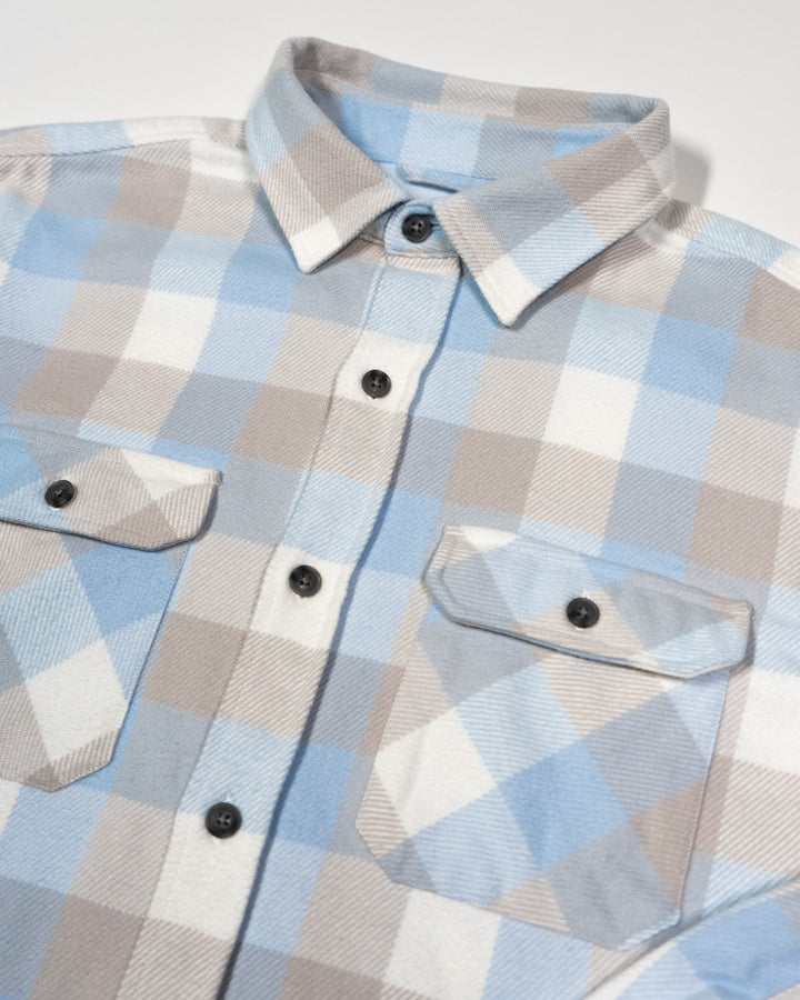 Field Grand Flannel in Blue Gingham Plaid, 100% Cotton Flannel for Men