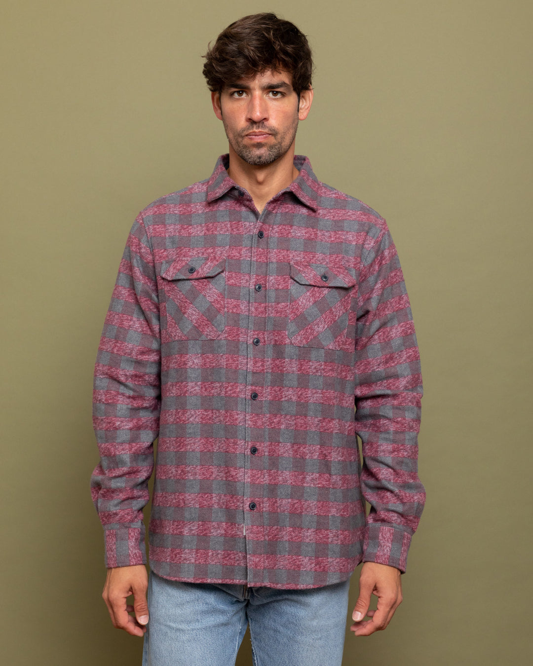 Grand Flannel in Burgundy, 100% Cotton Flannel Shirt for Men by MuskOx