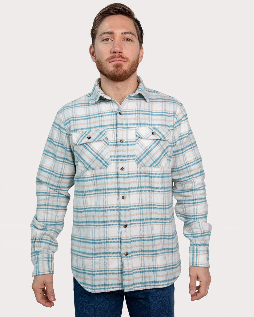 Grand Flannel Shirt for Men, 100% Cotton Heavyweight Flannel Shirt in Blue and Yellow Plaid