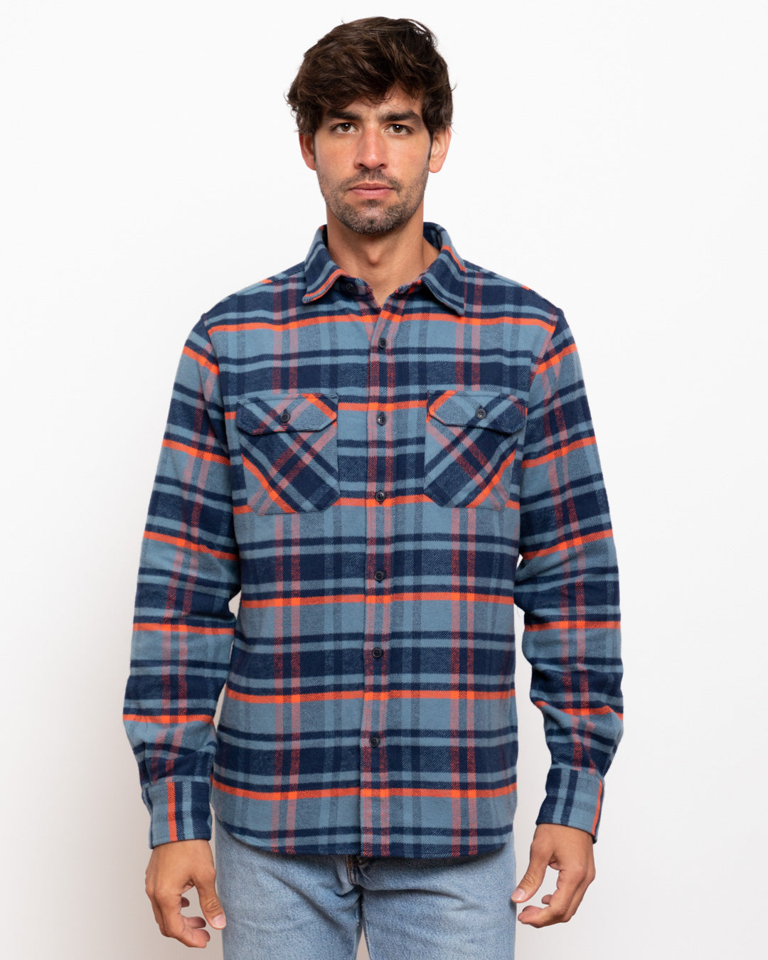 Grand Flannel in Blue Plaid, 100% Cotton Flannel for Men