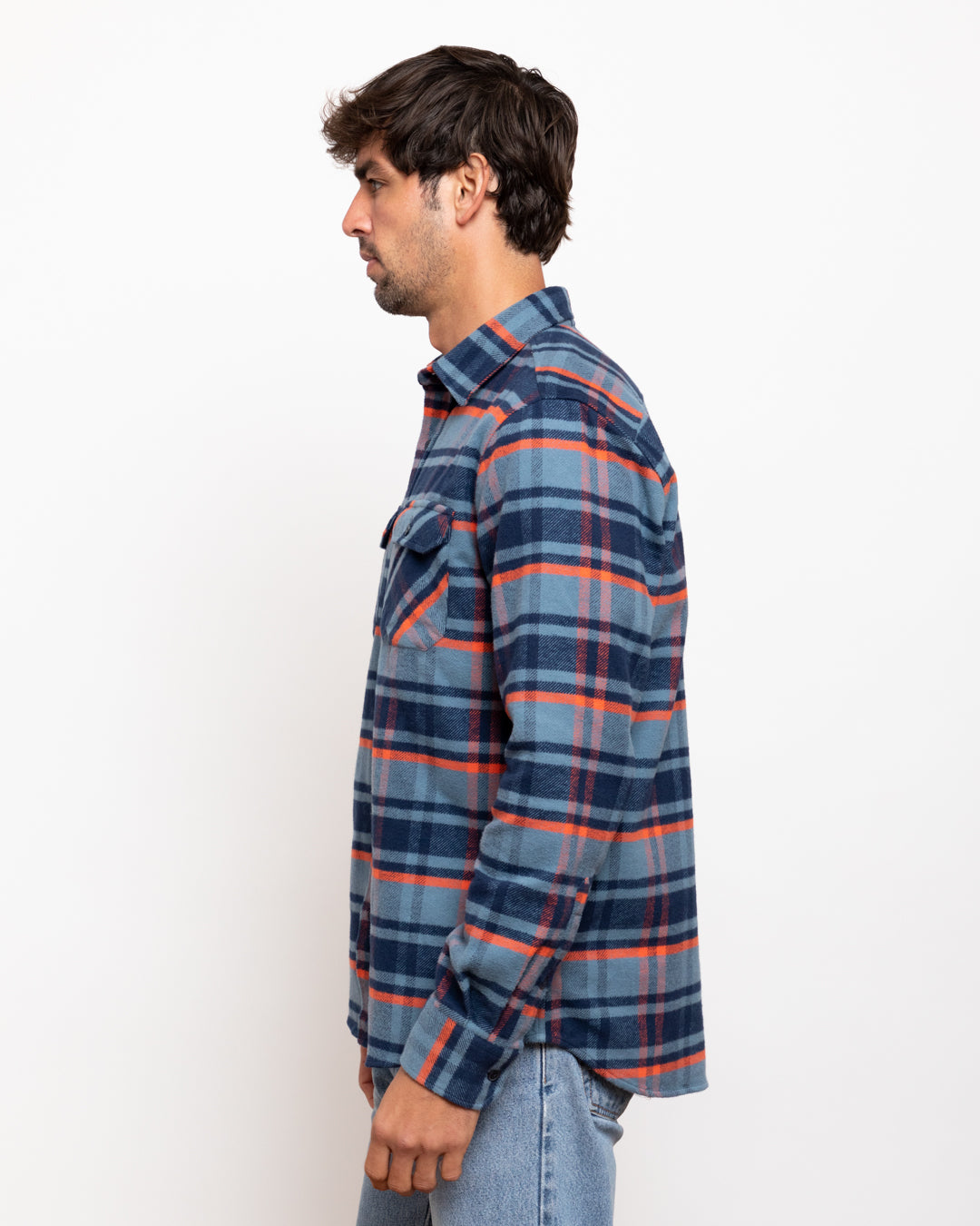 Grand Flannel in Blue Plaid, 100% Cotton Flannel for Men