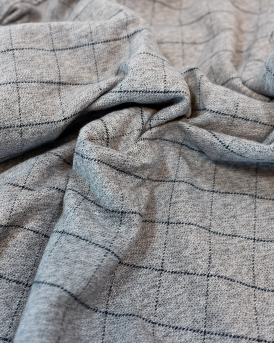 Grand Flannel in Pewter, Grey and Black Windowpane 100% Cotton Flannel