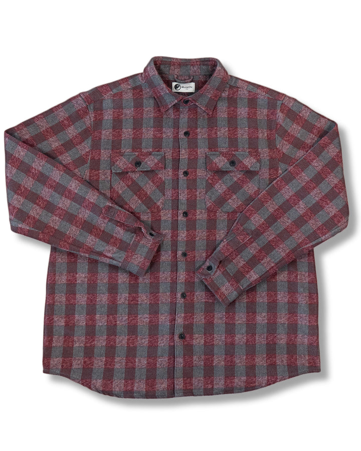 Relaxed Fitting Flannel for Men in Burgundy, 100% Cotton Heavyweight Flannel