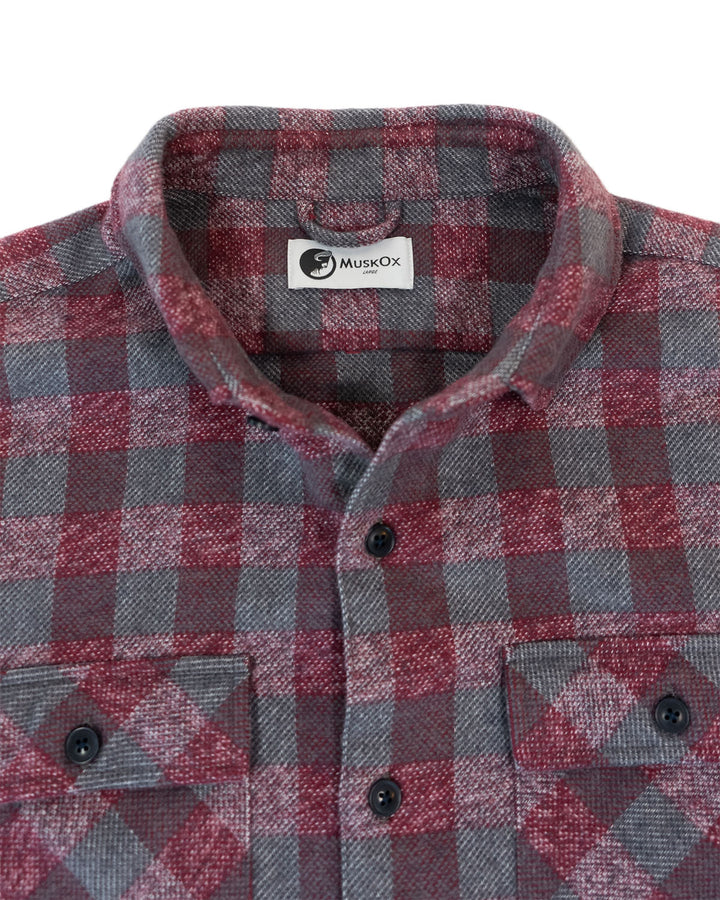 Relaxed Fitting Flannel for Men in Burgundy, 100% Cotton Heavyweight Flannel