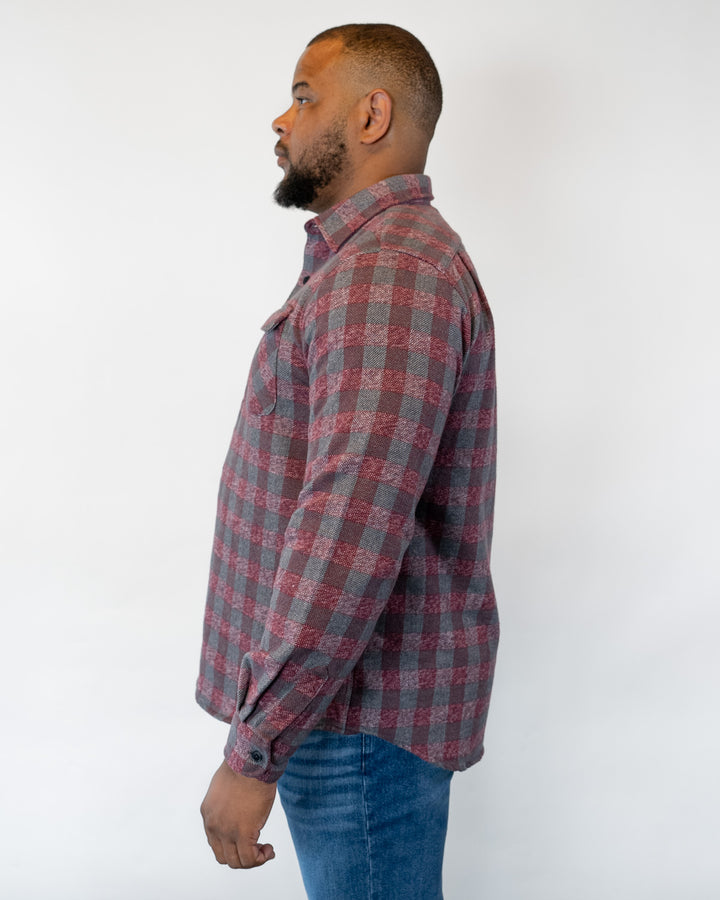 Relaxed Fitting Flannel for Men in Burgundy, 100% Cotton Heavyweight Flannel