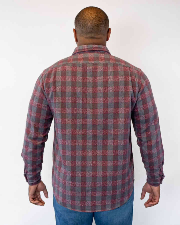 Relaxed Fitting Flannel for Men in Burgundy, 100% Cotton Heavyweight Flannel