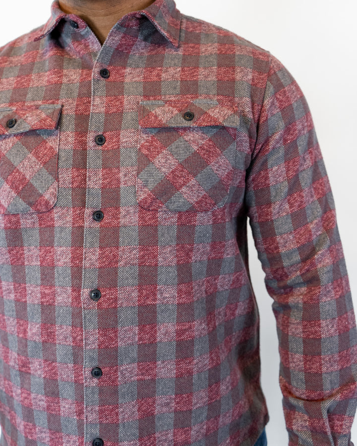 Relaxed Fitting Flannel for Men in Burgundy, 100% Cotton Heavyweight Flannel