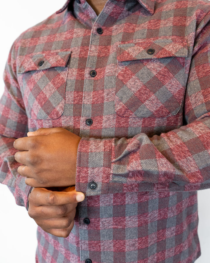 Relaxed Fitting Flannel for Men in Burgundy, 100% Cotton Heavyweight Flannel