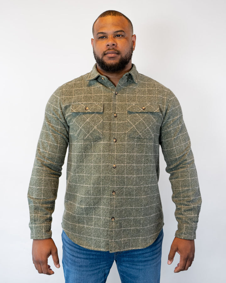 Relaxed Fitting Moss Green Flannel for Men, 100% Cotton Flannel