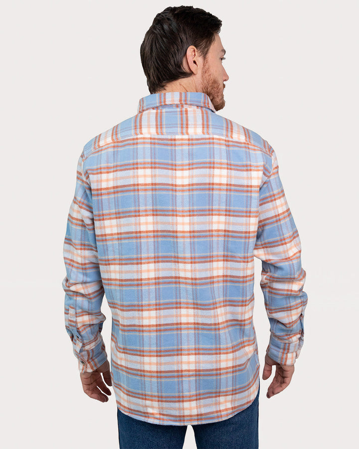 Grand Flannel Shirt for Men, 100% Cotton Heavyweight Flannel Shirt in Blue and Orange Plaid