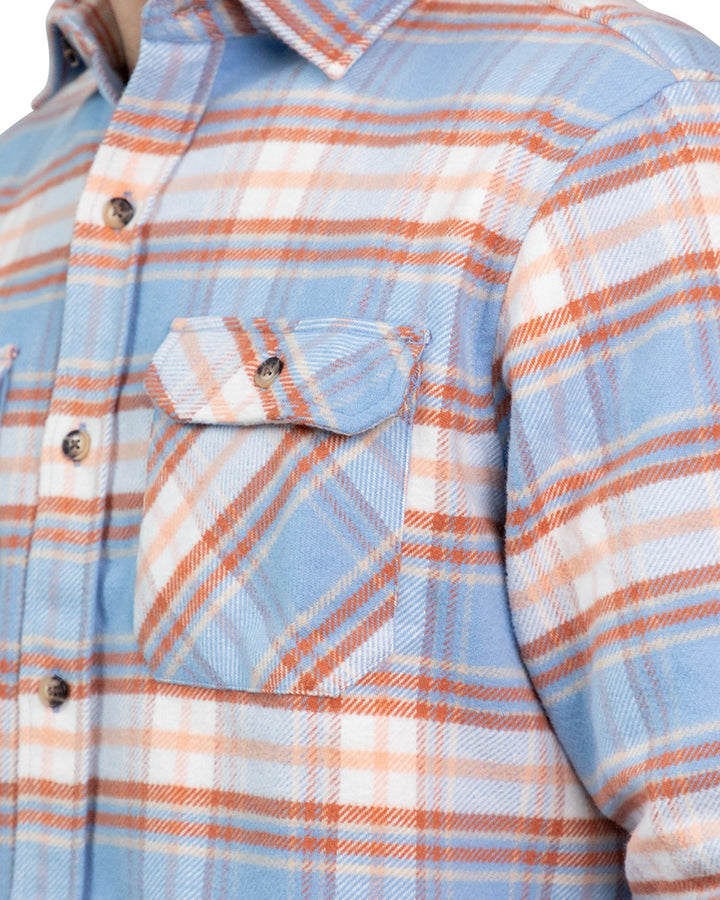 Grand Flannel Shirt for Men, 100% Cotton Heavyweight Flannel Shirt in Blue and Orange Plaid