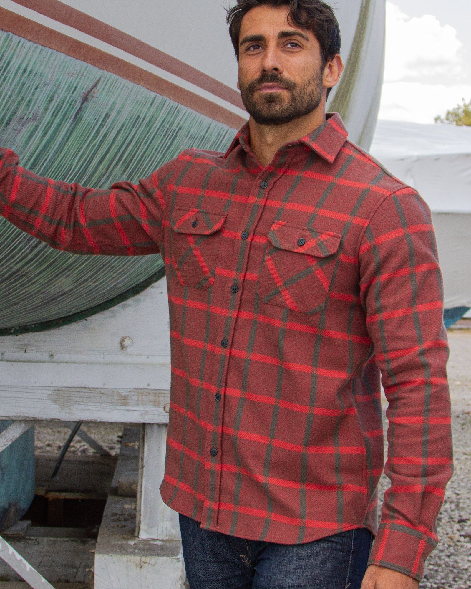 Field Grand Flannel, Red & Green Heavyweight Flannel Shirt for Men