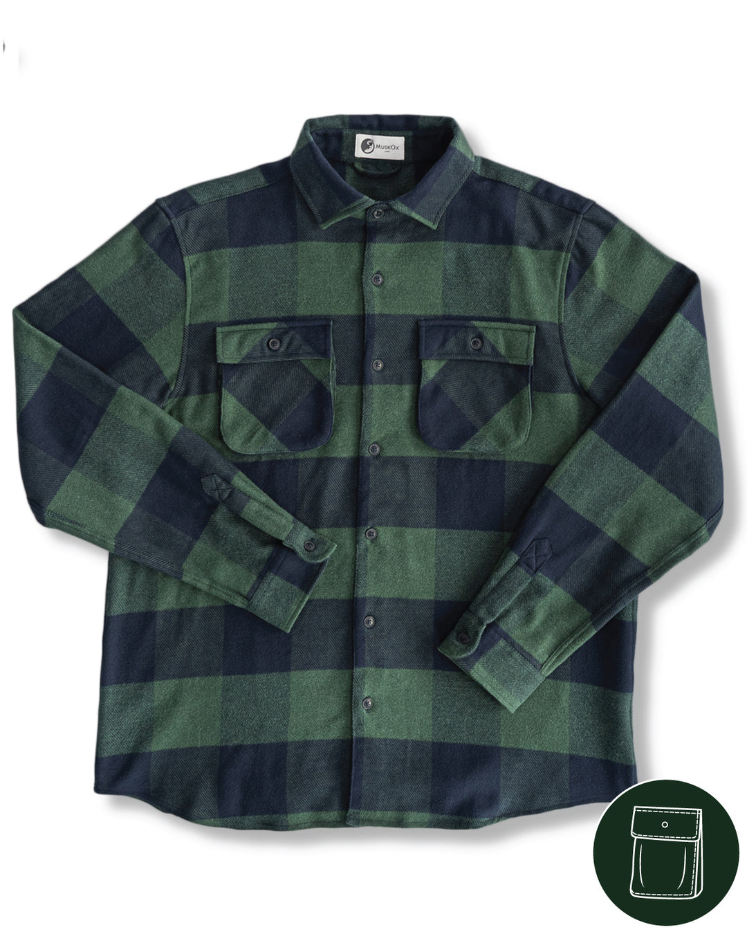 Relaxed Fitting Flannel in Navy and Green