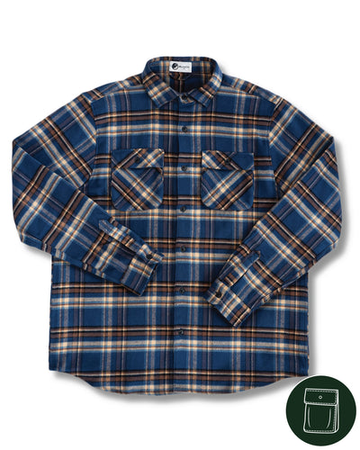 Relaxed Fitting Flannel Shirt for Men in Pecan Blue Plaid