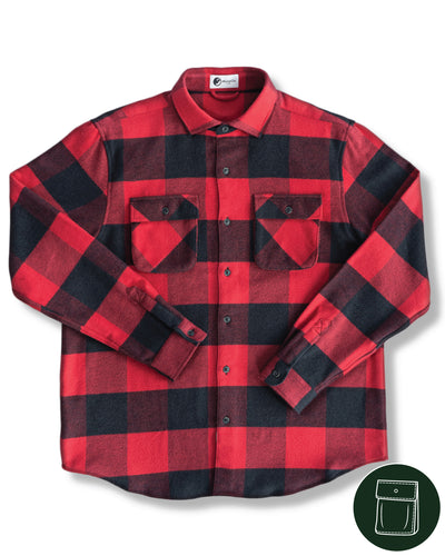 Relaxed Fitting Flannel in Red and Black