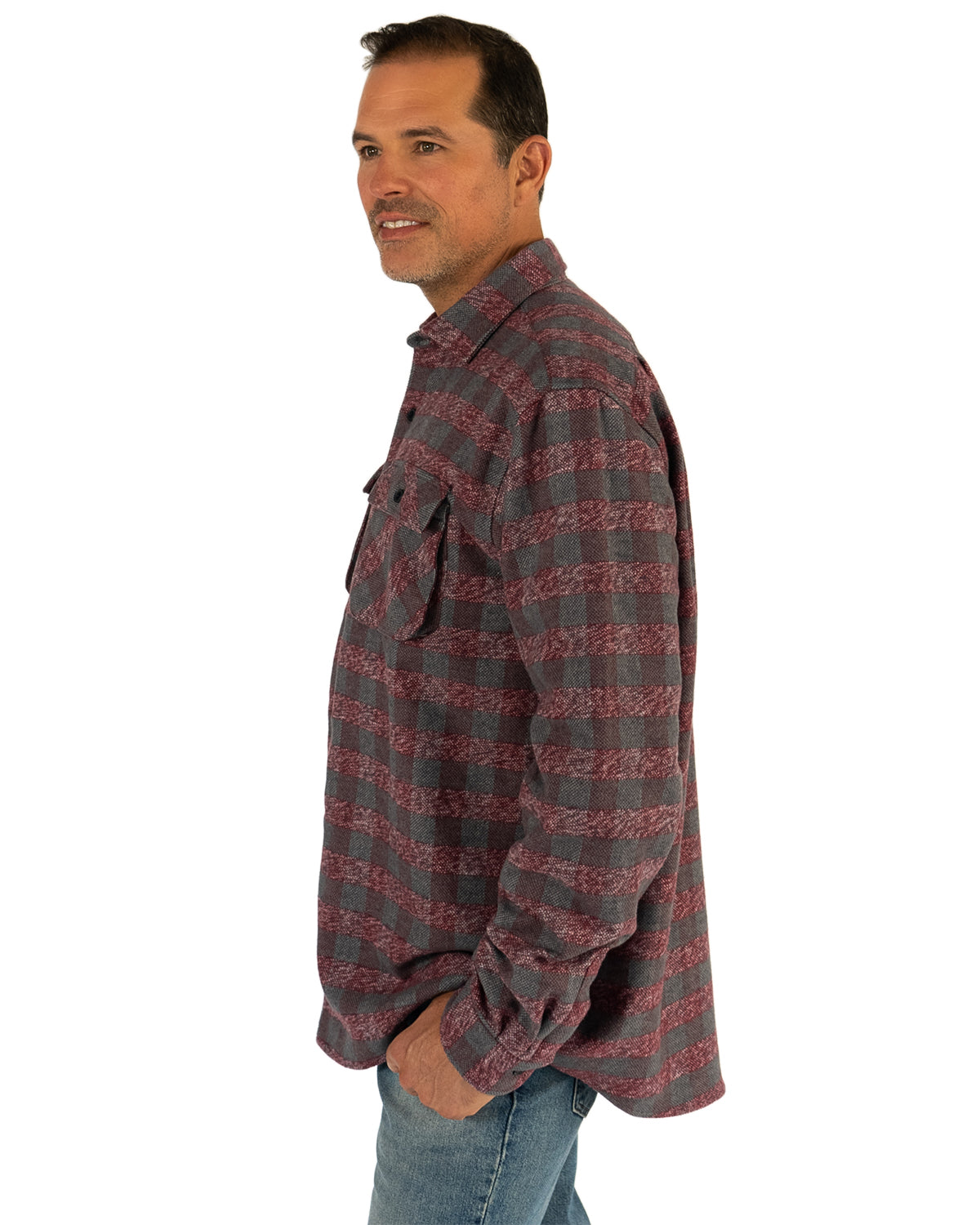 Relaxed Flannel, Burgundy Relaxed Fitting Heavyweight Flannel for