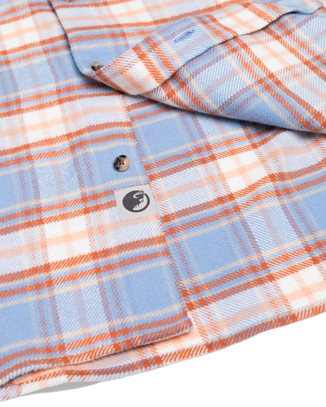 Relaxed Fitting Flannel Shirt for Men, 100% Heavyweight Cotton Shirt in Blue and Orange Plaid