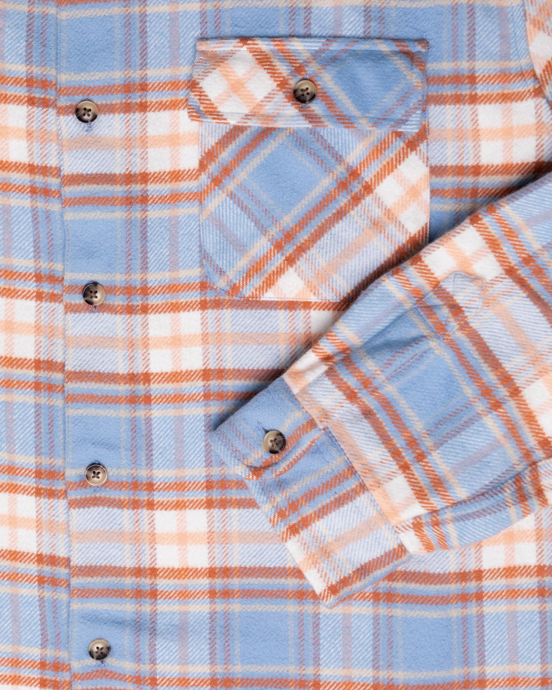 Relaxed Fitting Flannel Shirt for Men, 100% Heavyweight Cotton Shirt in Blue and Orange Plaid