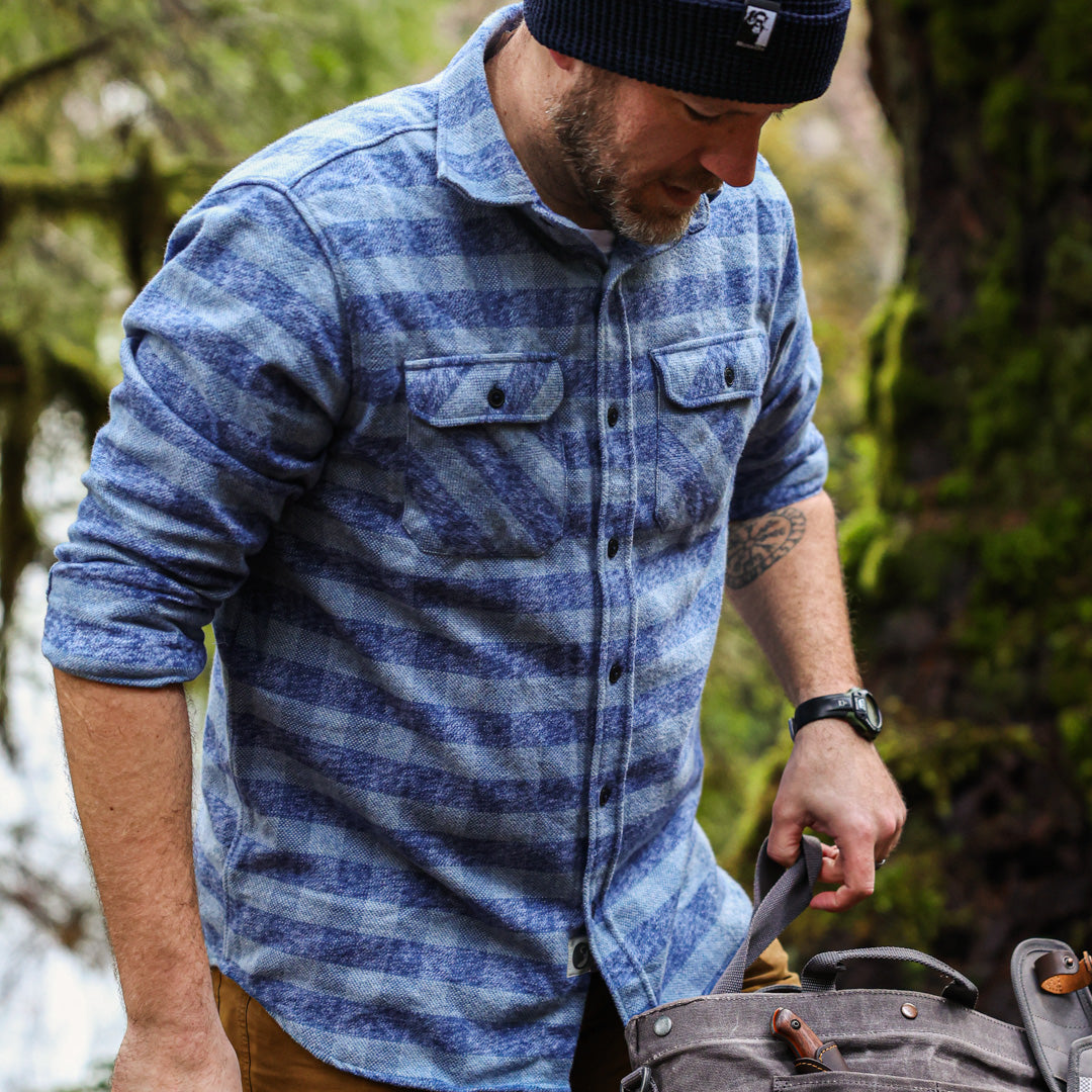 Ryan Heck in Checkered Blue Heavyweight Flannel