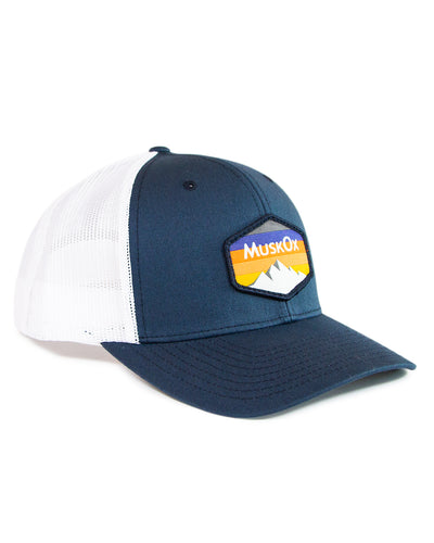 MuskOx Outdoor Apparel Mountain Adjustable Trucker Hat in Dark Blue